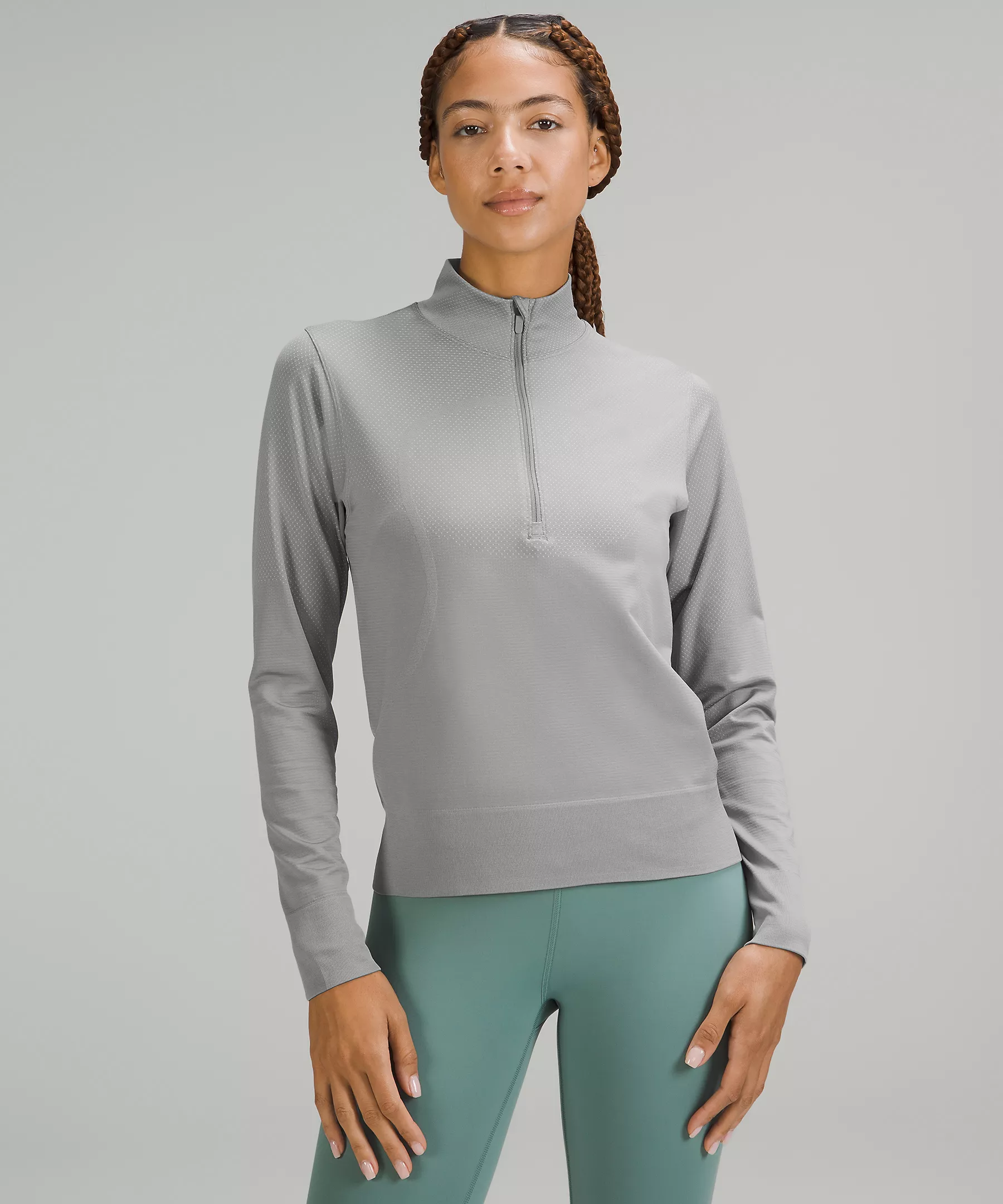 Women's Lululemon Swiftly Relaxed Half Zip Sweatshirt - Gull Grey/White Main Image